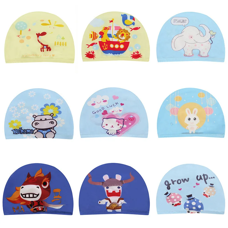 

2021 New Fashion Children's Cloth Swimming Caps Cute Cartoon Boys and Girls General Cloth Caps Swimming Cloth Caps