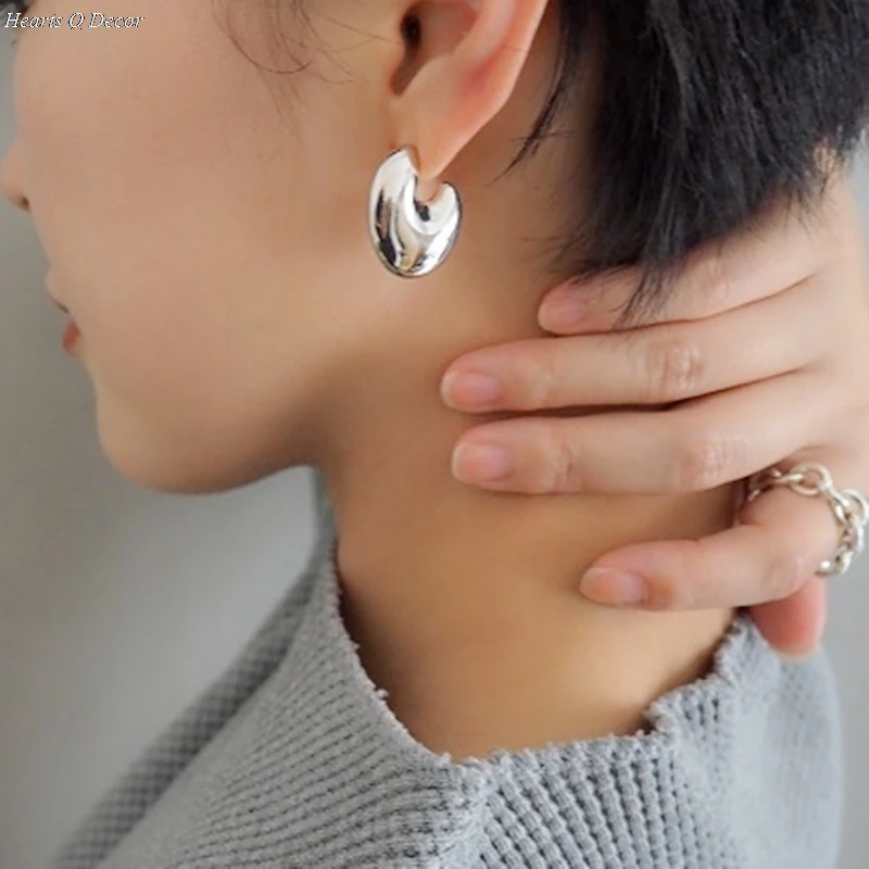 

Brass Geo Half Round Stud Statement Earrings Women Jewelry Punk Party Gown Brincos T Show Runway Rare Korean Japan Style INS