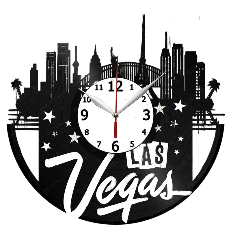 Настенные часы с виниловой пластиной Лас-Вегас 777, настенные часы для покера, казино, игровой комнаты, вывеска, настенное украшение, игральны...