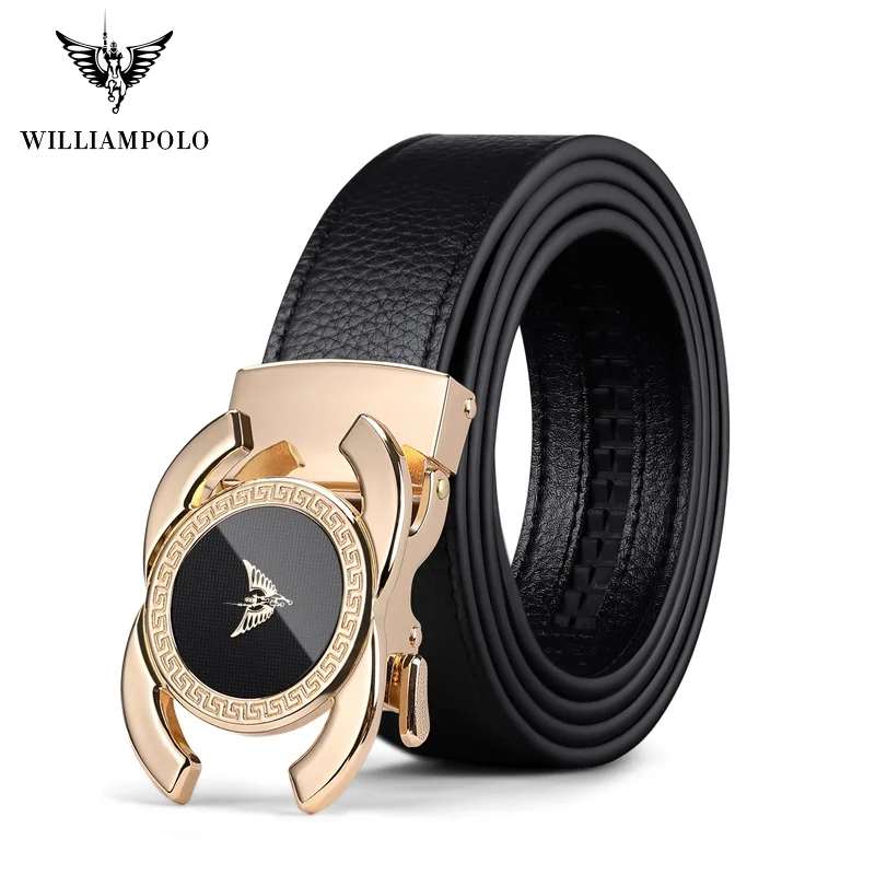 WILLIAMPOLO Full-grain leather Brand Belt Men Top Quality Genuine Luxury Leather Belts for Men Strap Male Metal Automatic Buckle