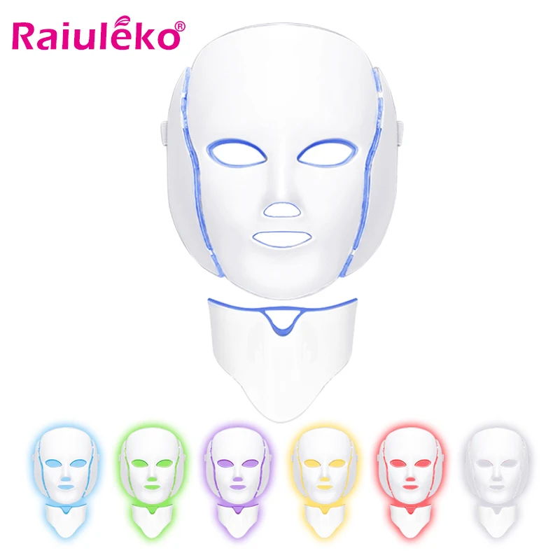7 Цвета светодиодный светильник фотона уход за кожей лица + шейный маска для