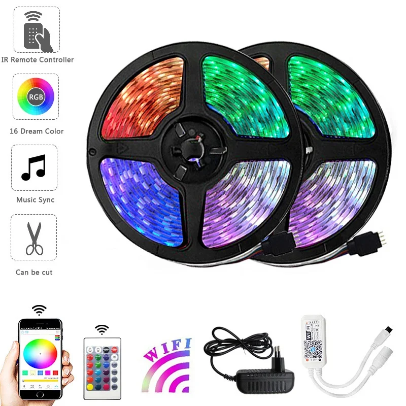 Светодиодный светильник полоска RGB с Wi Fi водонепроницаемый SMD 5050 2835 DC 12 В