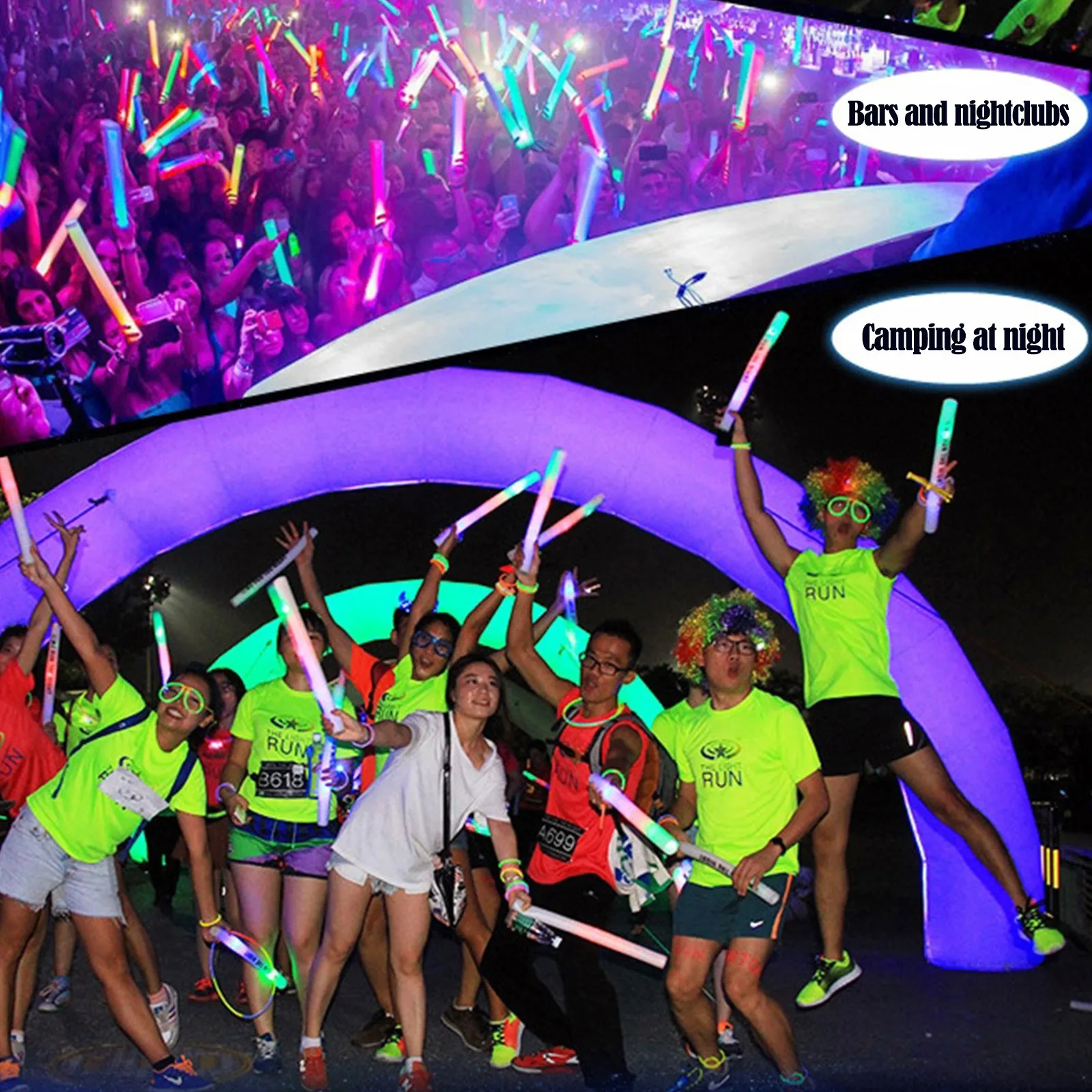 10 шт. светящиеся светодиодные разноцветные палочки из пены губки для ралли с