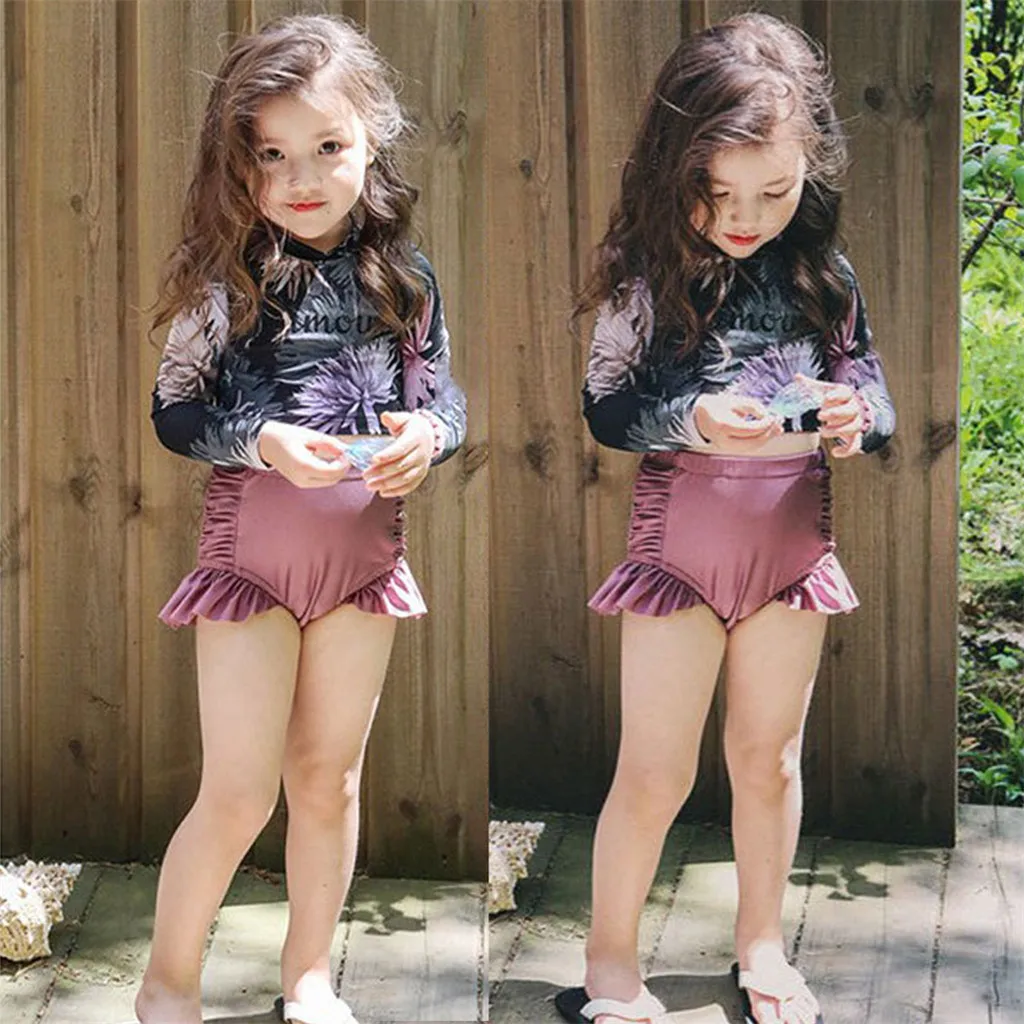 Летний комплект бикини для маленьких девочек Раздельный купальник 2020 с длинным