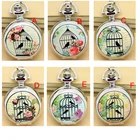 12 шт.лот ретро мини карманные часы ожерелье и шрифт Цветочная птичья клетка Fascia диаметр 2,8 см смешанный дизайн. 2 шт. Бесплатная доставка