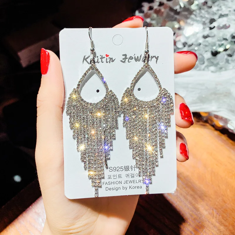 

Temperament Long Full Diamond Tassel Earrings Female Korean East Gate European And American Exaggerated Ear