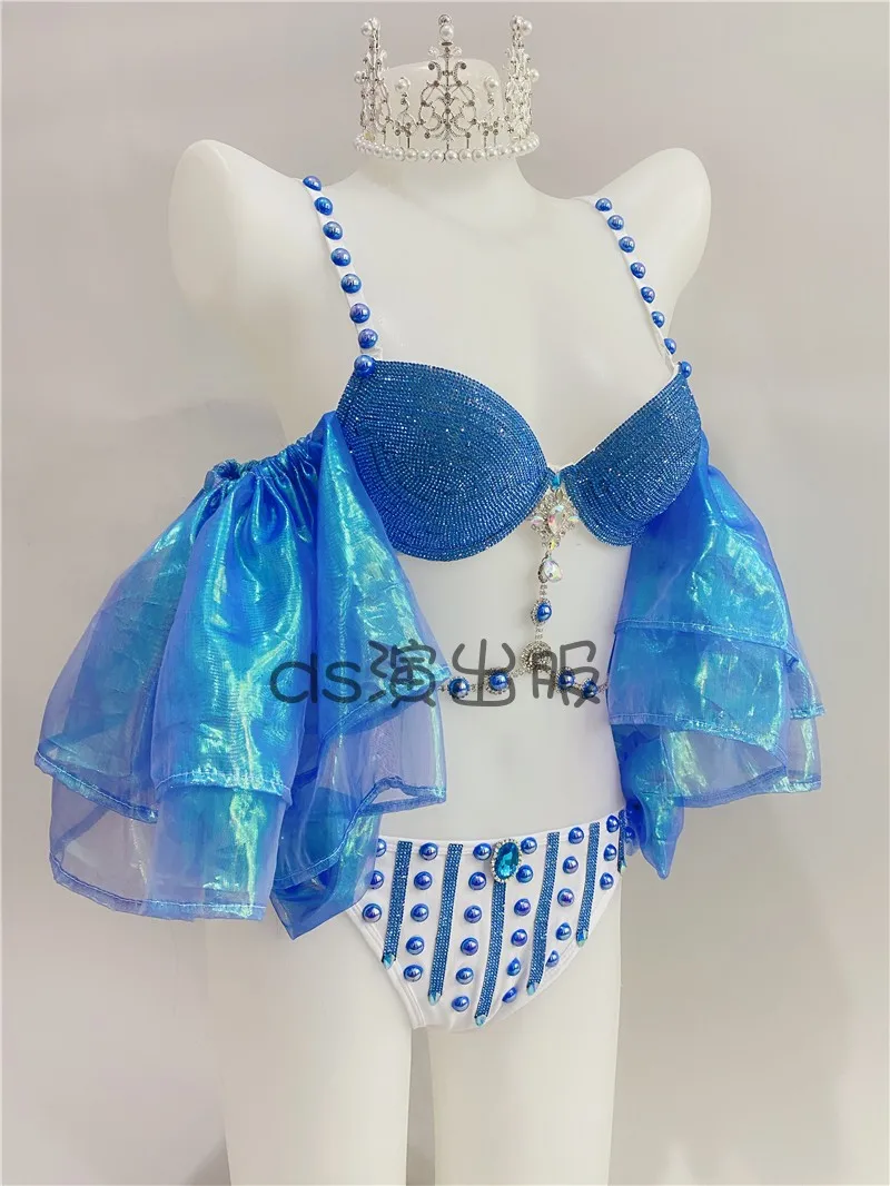 

Rhinestones Bikini Sexy Bra Shorts Mini Skirt Set Nightclub Bar DJ Female Singer Costume Teams Catwalk Dance state Wears DWY4335