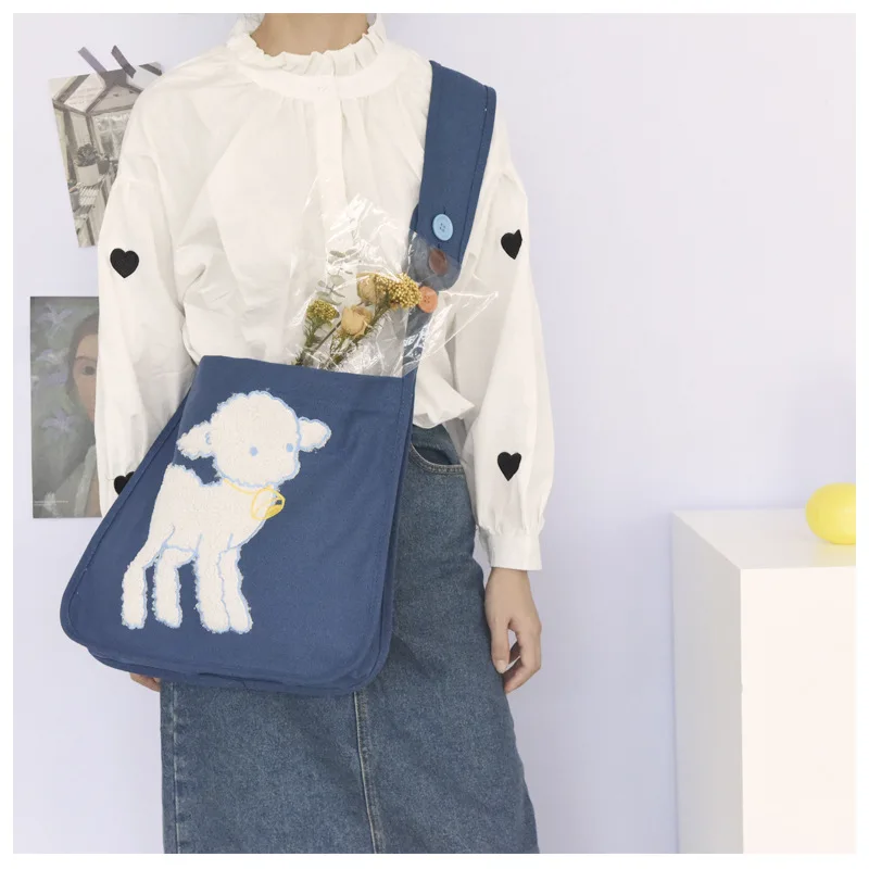 Сумка женская плюшевый ягненок с вышивкой модный саквояж на плечо для покупок