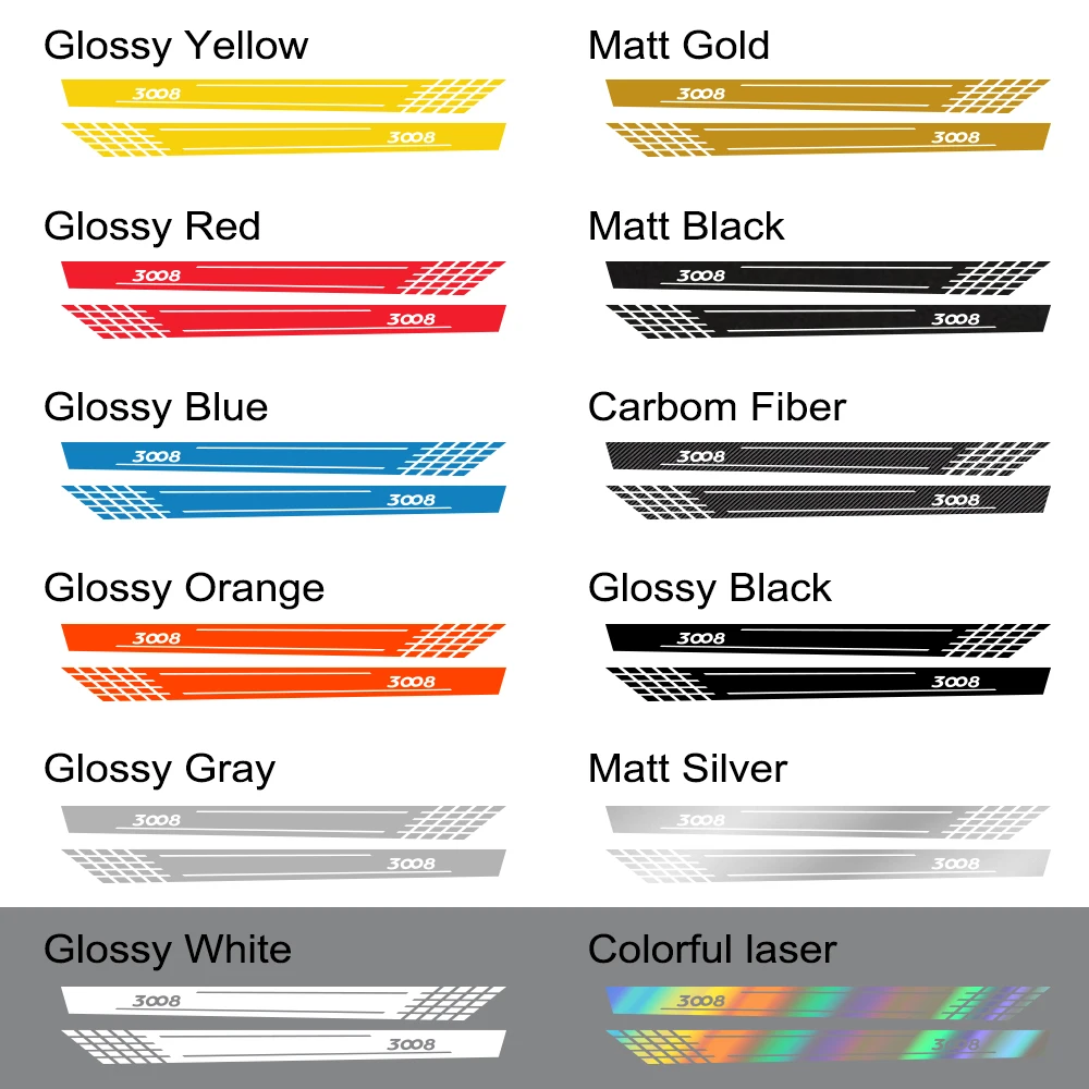 

2pcs Car Stylis Stickers Auto Side Skirt Decals Sport Waterproof Vinyl DIY For Peugeot 2008 3008 Styling Car Tuning Accessories