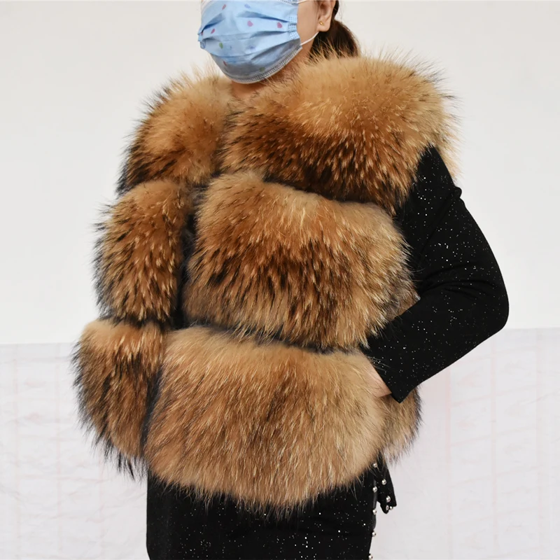 Women's Real Fur Vest Genuine Raccoon Fur Waistcoat Coats Women Winter Fashion Short Vest High Quality