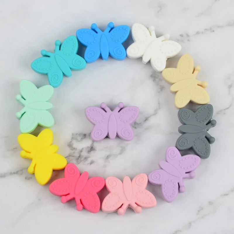 butterfly-mix 5 шт., мини силиконовые бусины в форме животных, Микки, собаки, для прорезывания зубов, ювелирные изделия, без бисфенола, пустышка на цепочке, детский прорезыватель, силиконовый, пищевой - Цвет: butterfly-mix