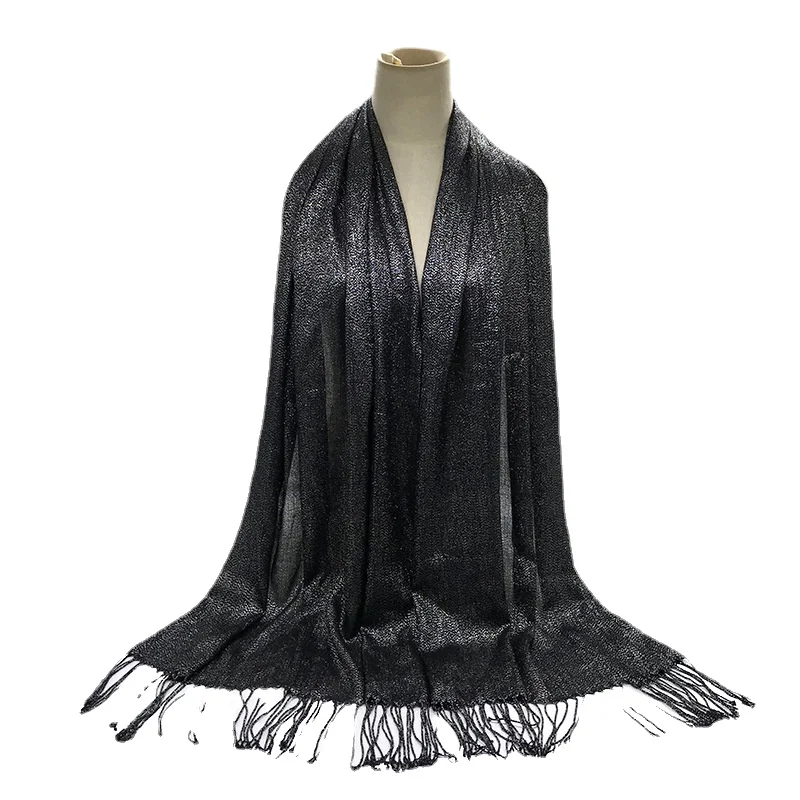 

Malaysia New Fashion Silver Smooth Solid Color with Tassel Women's Scarf Shawl