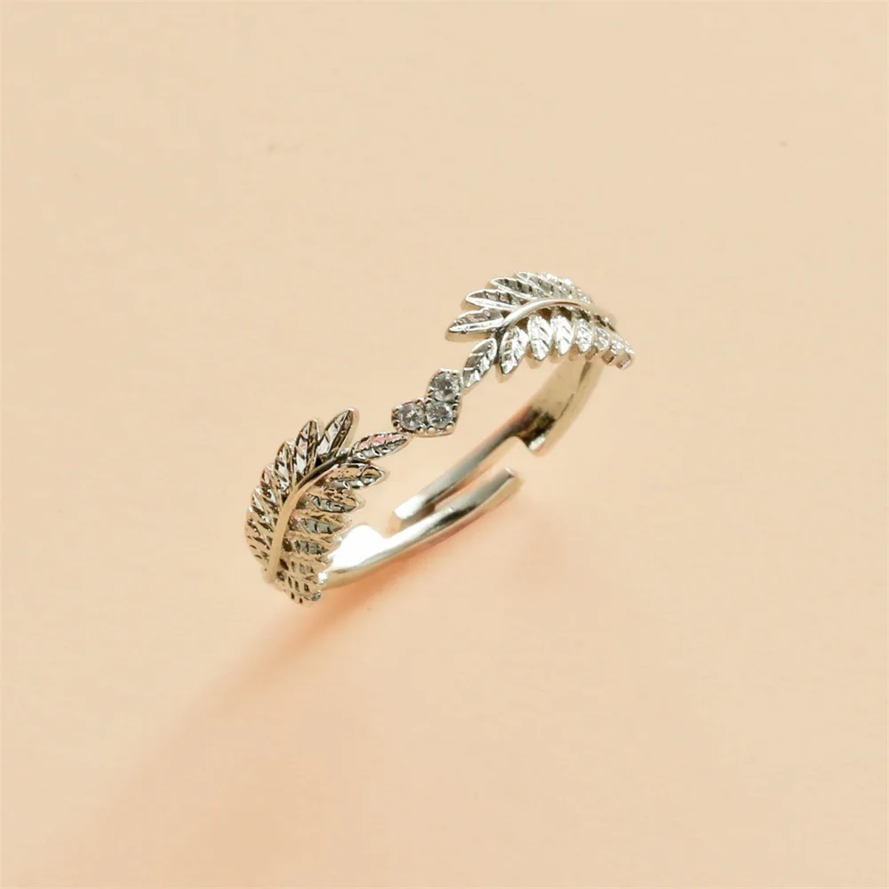 

Wedding Rings Leaf Crystal Open Adjustable Heart Sweet Love Engagement Rings