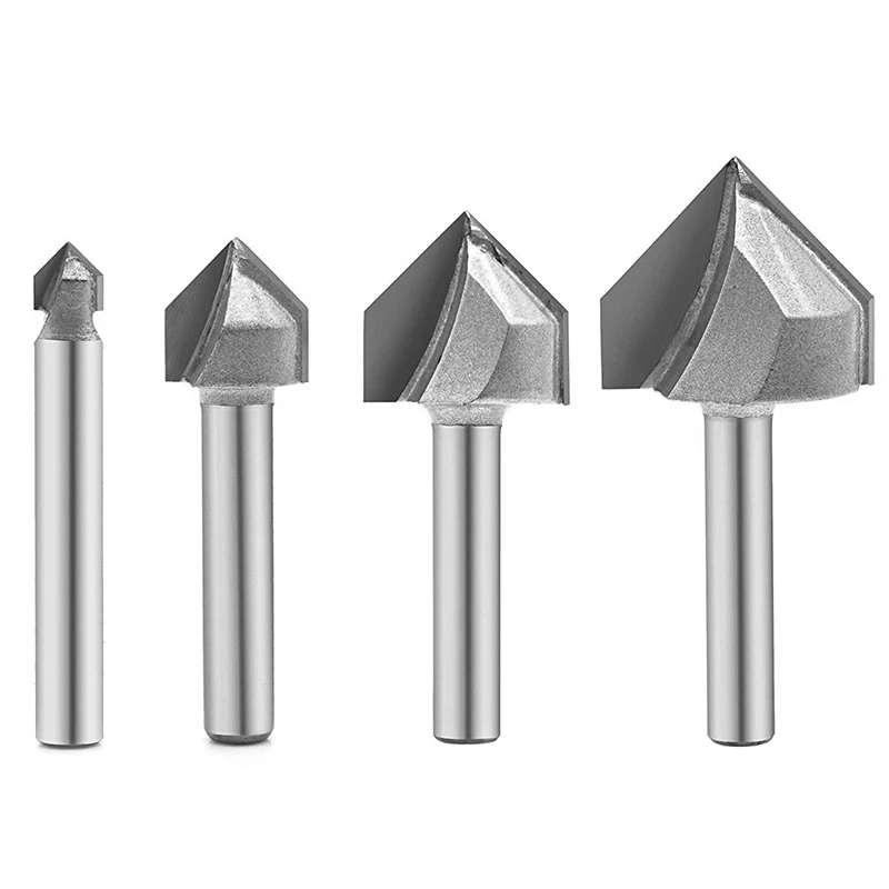 4Pcs 90-Degree V Groove Router Bit Titanium Coated Carbide-Tipped 2-Flute Cnc Engraving Woodworking Chamfer Bevel Cutter 1 | Инструменты