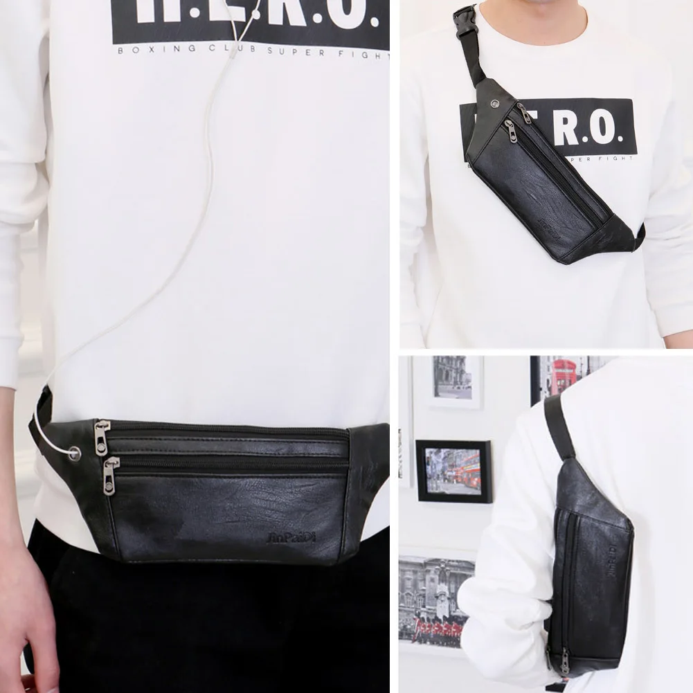 

Men Ultrathin Leather Waist Packs Multi-layer Man Casual waist Bags Solid Color Male Outdoor Sport Waist Bags Waterproof