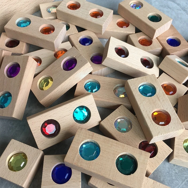 128 шт деревянные драгоценный камень радужных блоков для штабелирования игрушки
