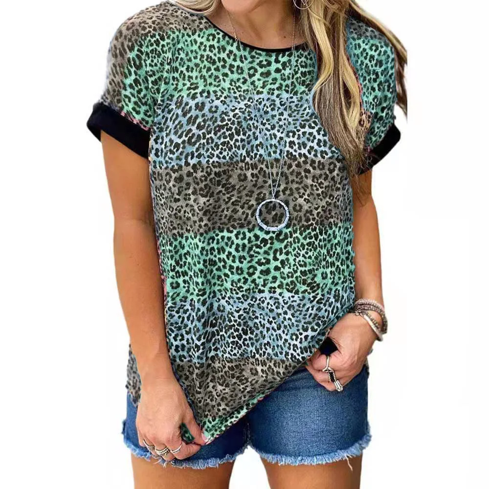 

2021 Summer Womens T-shirt Fashion Leopard Printes Tops Tee Casual Harajuku Blusas O-neck Short Sleeve Tunic Pullover Clothes