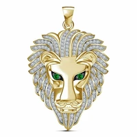 new trendy animal lion head rhinestone pendant necklace for men austrian crystal green jade inlaid hanging necklace accessories