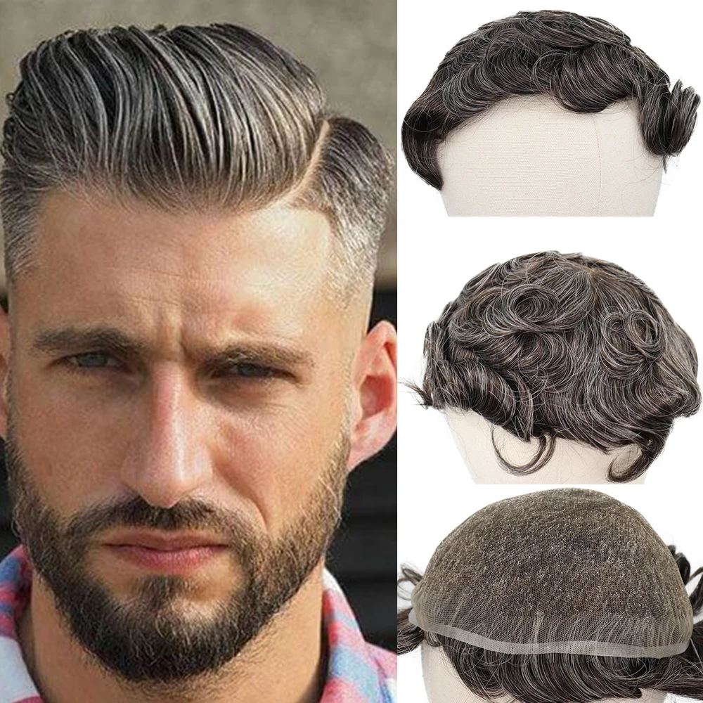 YY парики #3 40% серые человеческие волосы для мужчин s Toupee индийские Remy Волосы