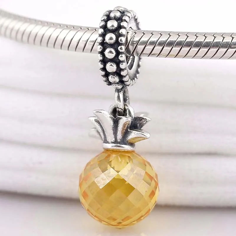 

New 925 Sterling Silver Charm Radiant Pineapple With Waterdrop Crystal Pendant Bead Fit Original Fashion Bracelet DIY Jewelry