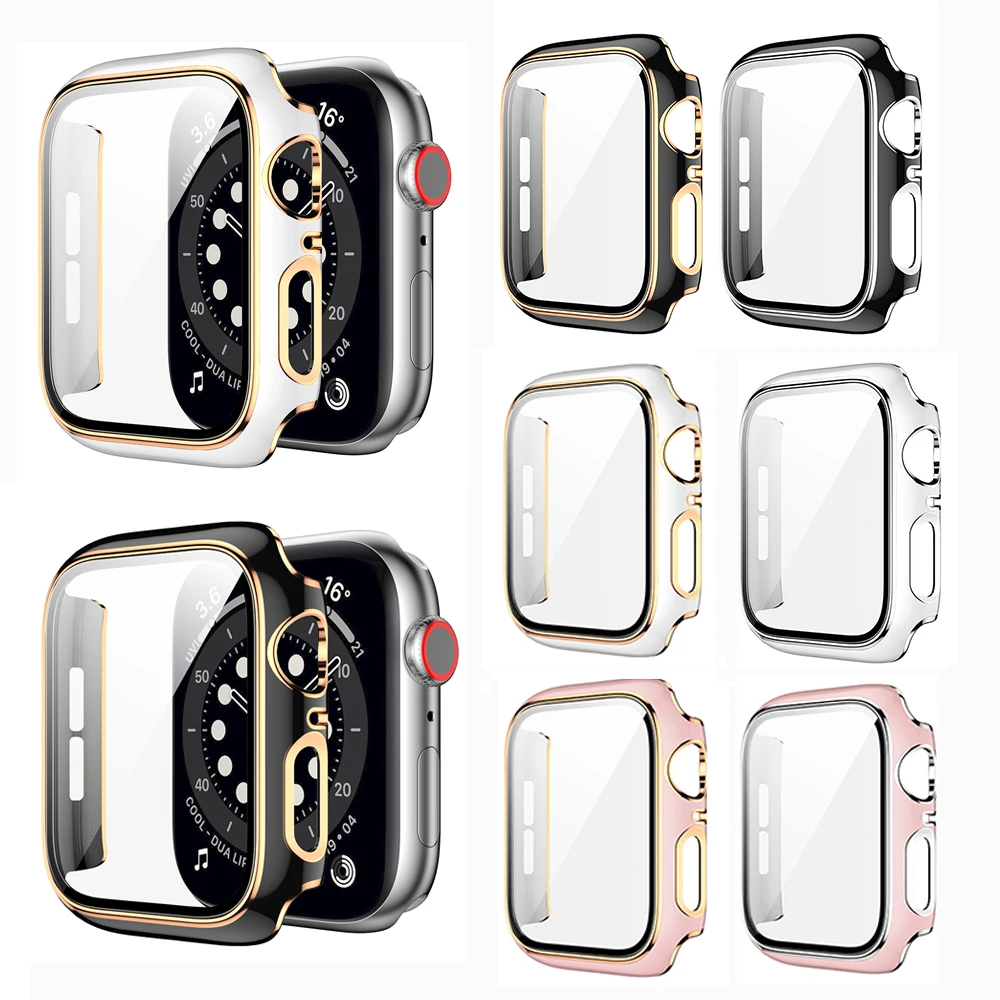 

New Slim Hard PC Case full Cover Tempered Glass Screen Protector For Apple Watch iwatch Series 44mm 40mm 42mm 38mm