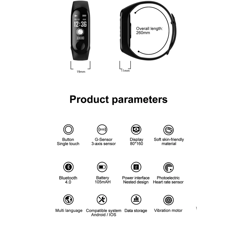 Смарт-браслет M3P мужской/женский с цветным экраном IP67 водонепроницаемый