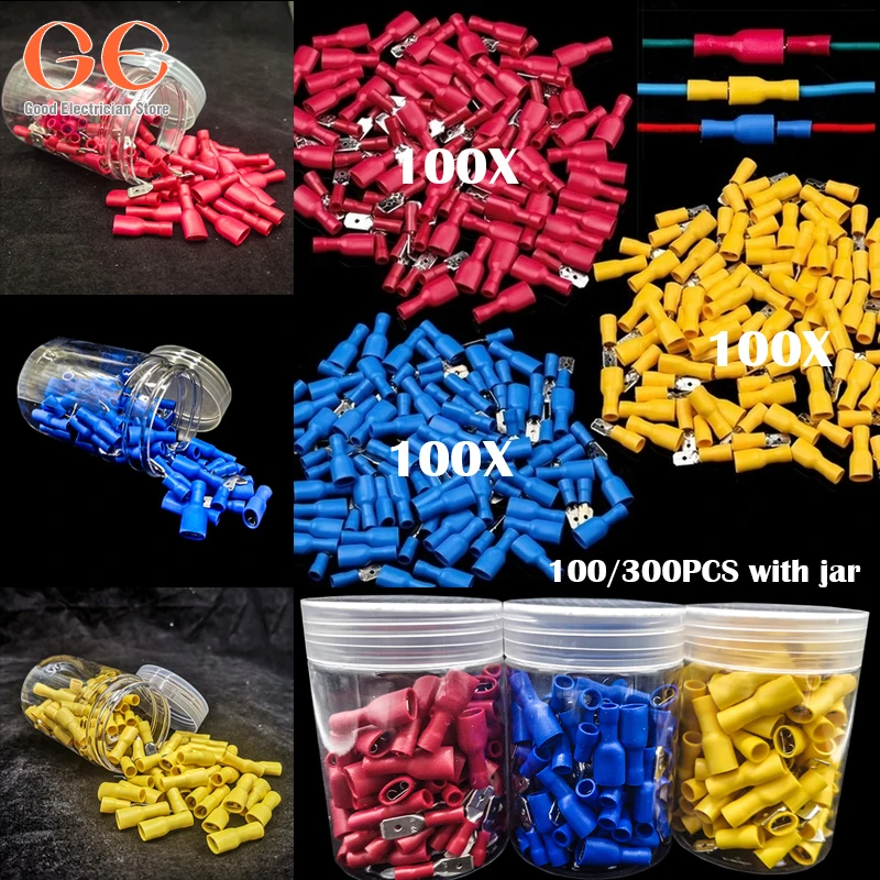 

100Pcs Insulated 12-10/16-14/22-18AWG Spade Electrical Connectors Crimp Male & Female Connectors Kits terminal eletrico
