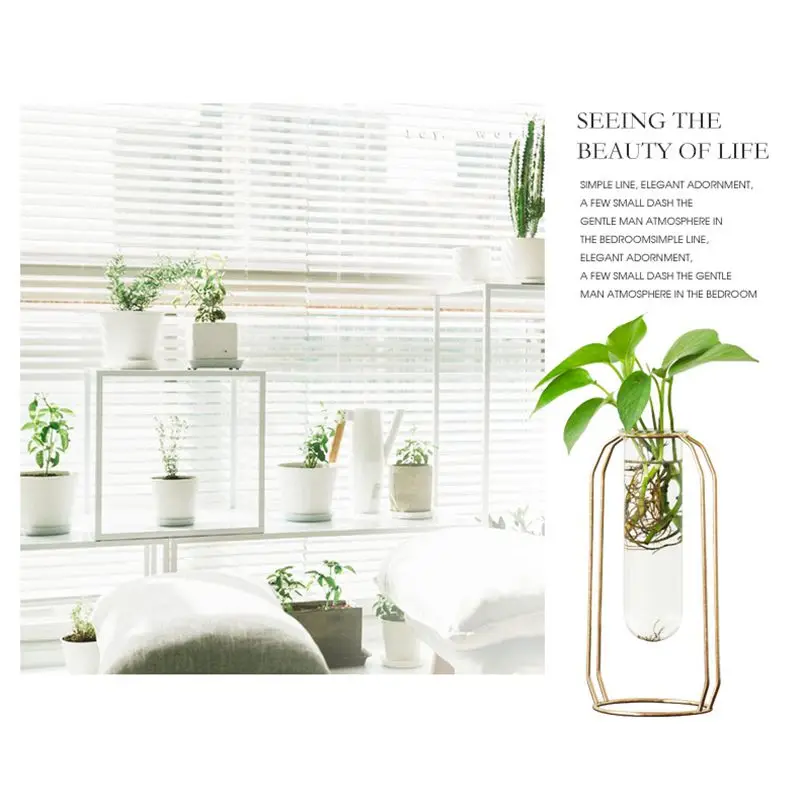 Скандинавская стеклянная ваза в виде кювета Современная позолоченная железная