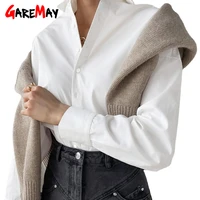2021 white womens oversize shirt 100 cotton blouses elegant autumn khaki basic top collar long sleeve fashion blouses vintage