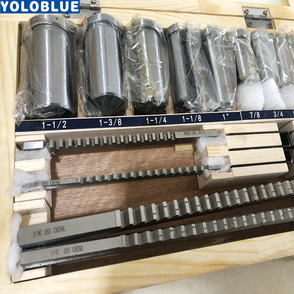 18 шт. дюймов Размер CNC шпоночных протяжек набор 1/2-1-1/2 втулки Комплект прокладок высокоскоростной стальной режущий инструмент