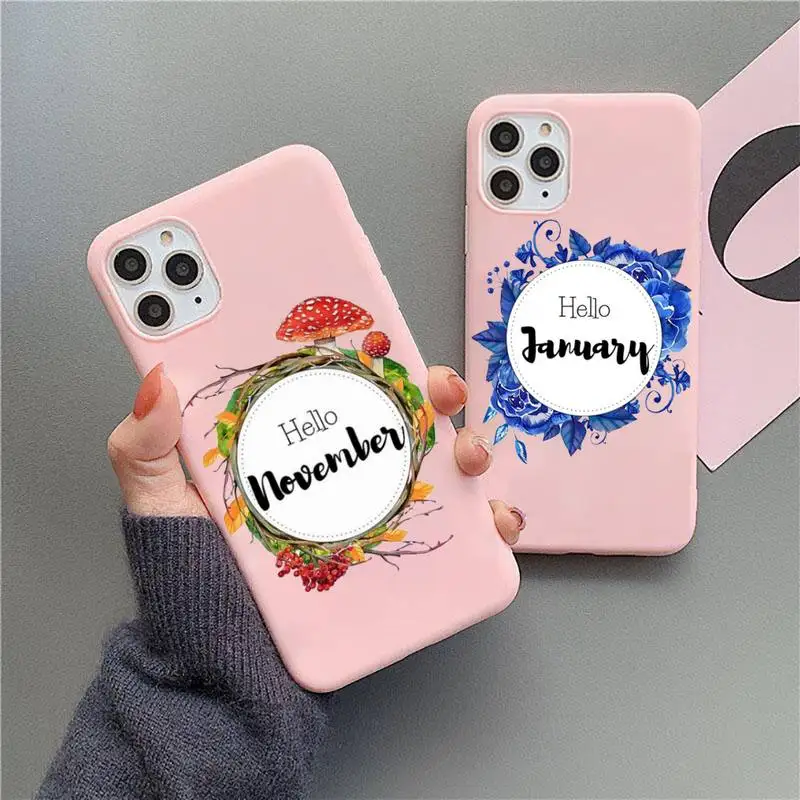 

Flowers leaves month text art Phone Case Candy Color for iPhone 11 12 mini pro XS MAX 8 7 6 6S Plus X 5S SE 2020 XR Mobile bags