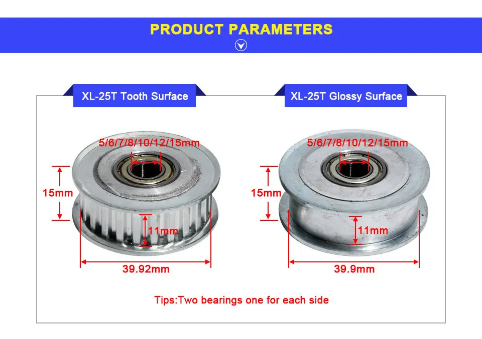 LUPULLEY XL 25T зубы зубчатый шкив без шаг оконченного отверстия 5/6/7/8/10/12/15 мм с 2 подшипники AF зубчатый шкив