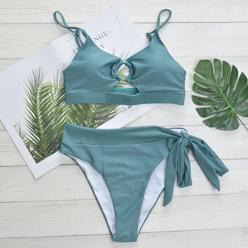 

Riseado Ring Bikini Set High Waist Swimwear Women Swimsuits Knotted Beach Wear String Strap Bikinis Short Sexy biquini 2021
