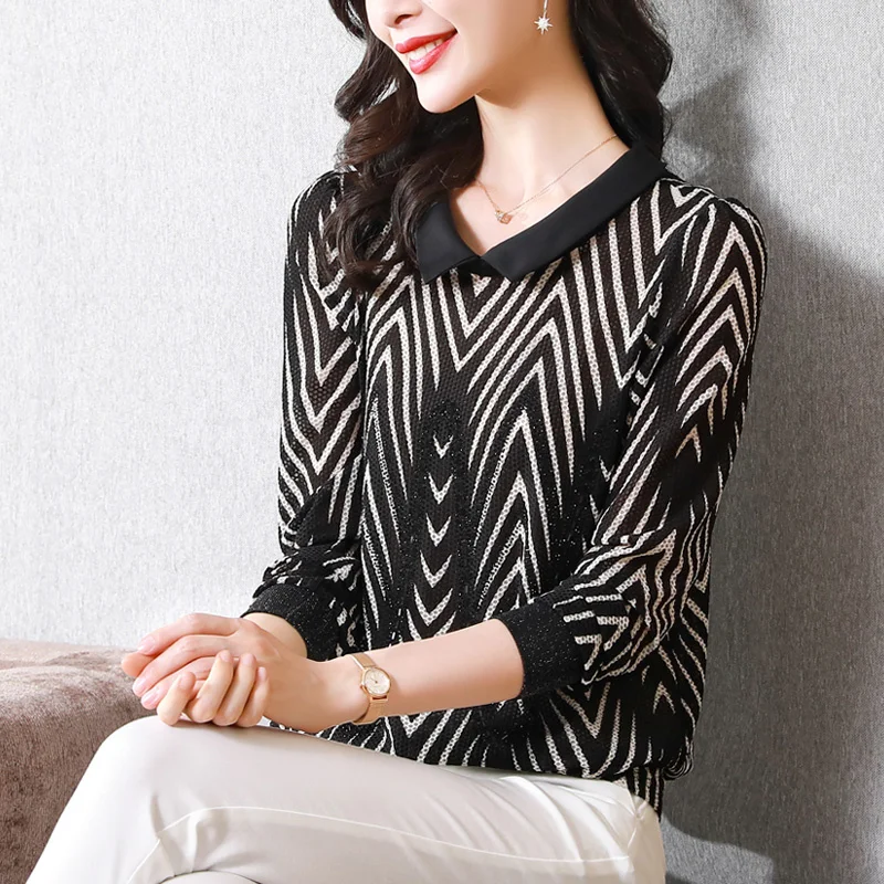 

Новая Элегантная Свободная Женская рубашка большого размера с длинным рукавом и принтом Стразы