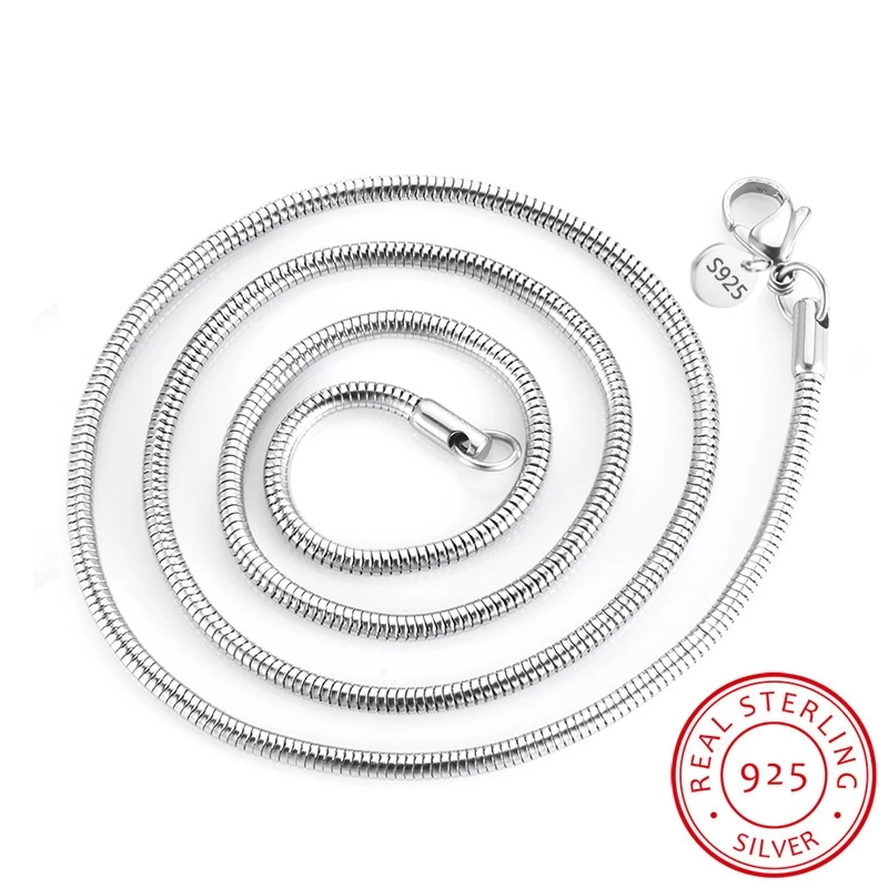 

Hot sale Top Quality 925 Sterling Silver Necklace Chain Jewelry Findings 16"-24" Chains 2MM Snake Chain With Lobeter Clasp