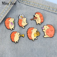 hedgehog musician audience enamel pins custom music brooch lapel badge bag cartoon animal jewelry gift for kids friends
