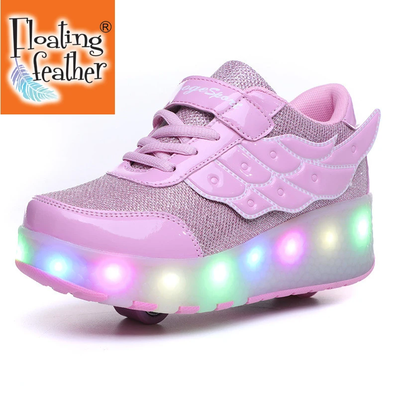 

Детские светящиеся кроссовки с одним/двумя колесиками, зарядка через USB, светодиодная обувь, роликовые туфли для мальчиков и девочек, хороши...