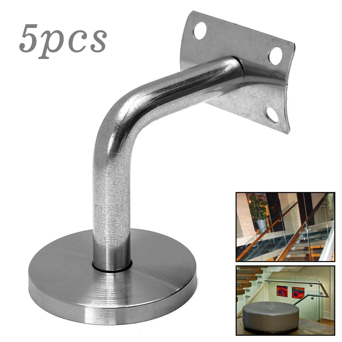 

5pc Wall Brackets Brushed Stainless Steel Handrail Stair Wall Mounted Brackets Support Wall Brackets Heavyweight Hand Support