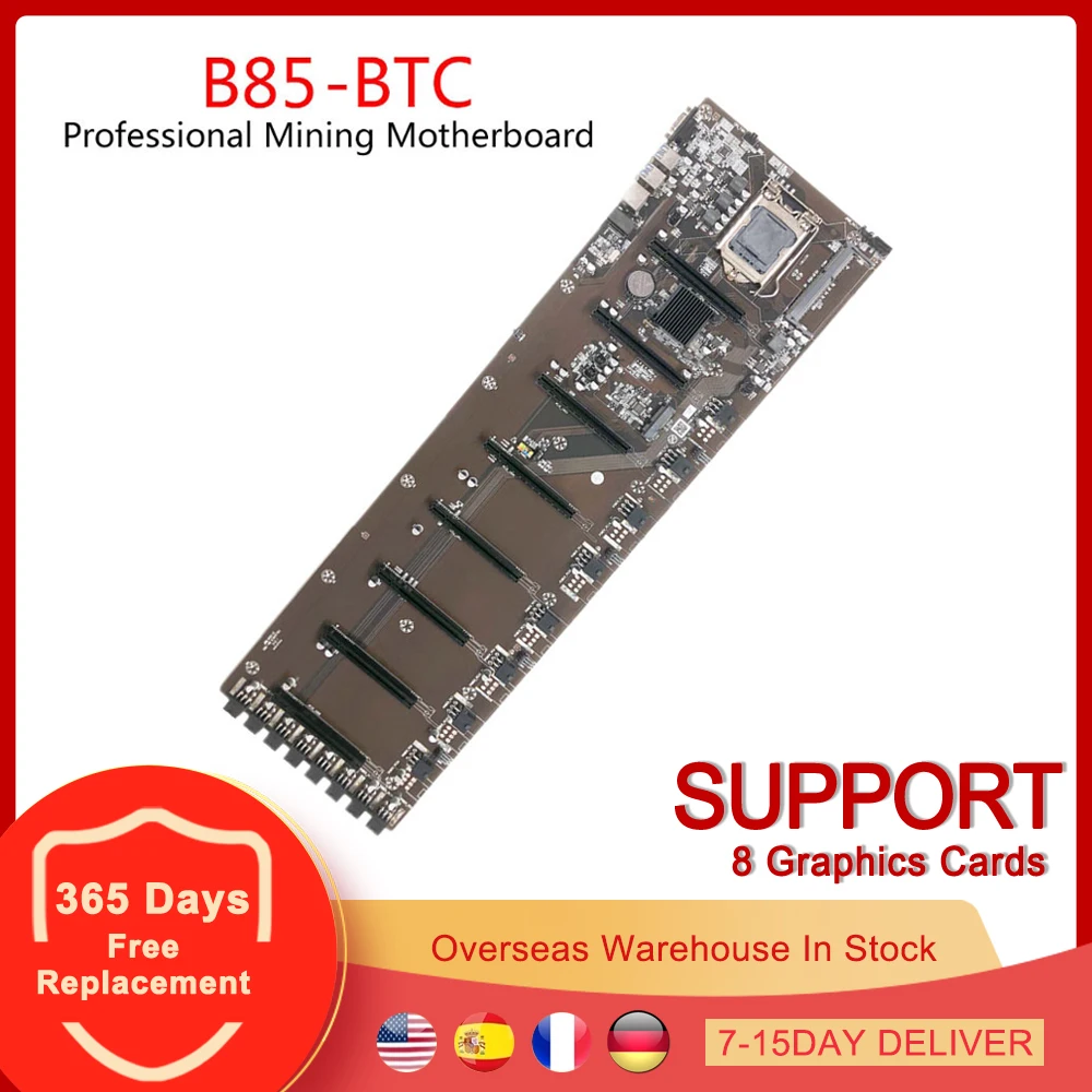 

Материнская плата для майнинга B85 8 pcie X16 PCI-E 16X LGA 1150 8G DDR3 SATA3.0 USB3.0 для биткоина BTC ETH GPU графическая карта Майнер