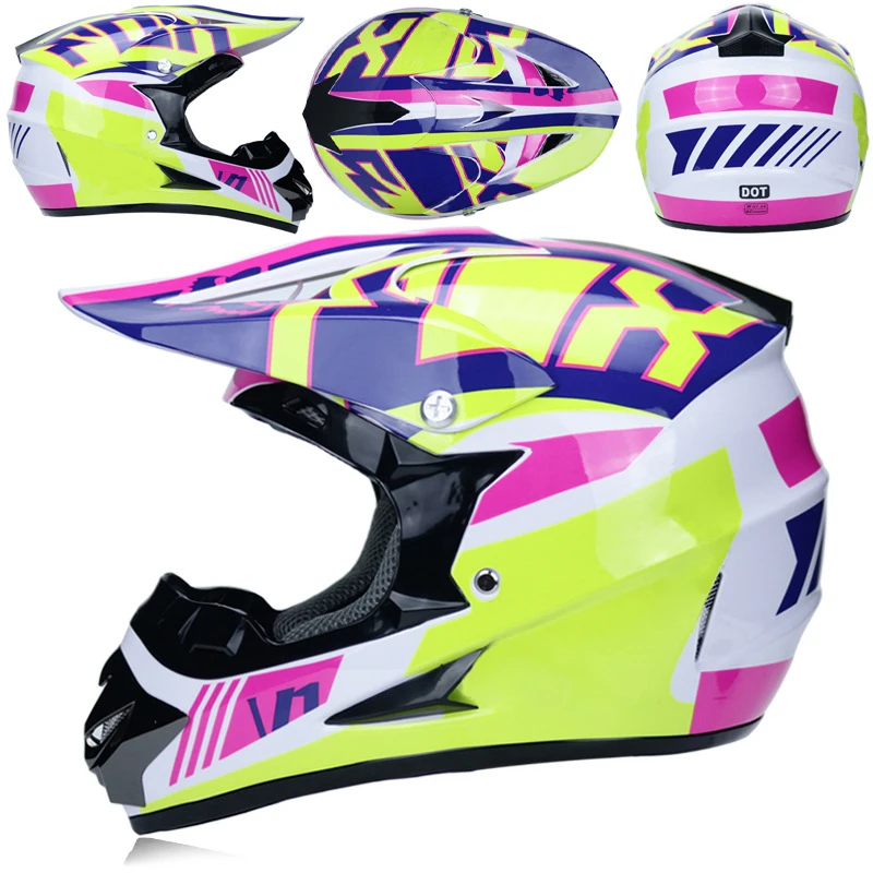 6 Гоночный Кроссовый мотоциклетный шлем DOT Casque Moto Capacete Moto Casco бездорожье полное лицо винтажный Кроссовый шлем для женщин 3 подарка - Цвет: 6