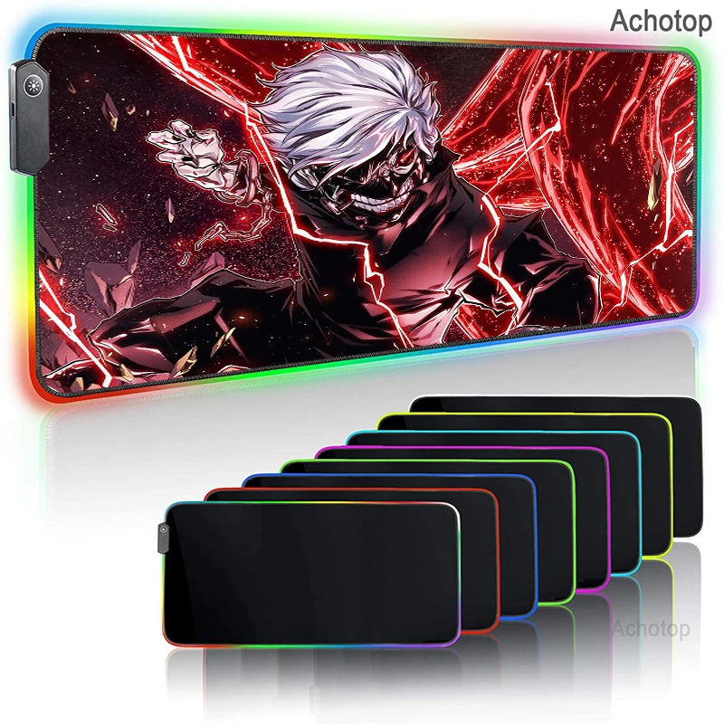 anime tokyo ghoul rgb mouse pad large mousepad xxl led carpet laptop keyboard gaming mause pad office desk manga kaneki ken mat free global shipping