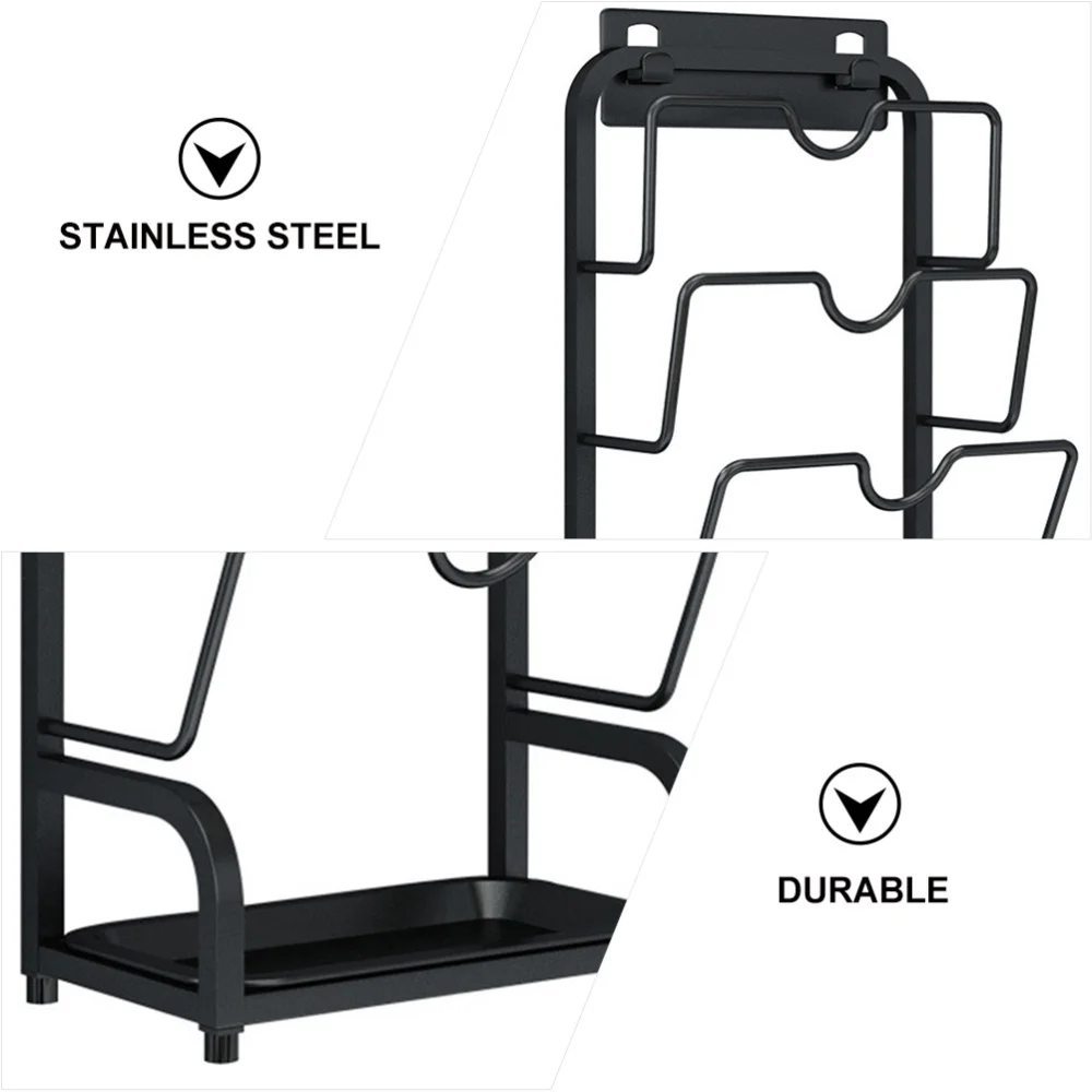 

Wall-mounted Stainless Steel Chopping Board Pan Lid Rack Storage Stand (Black)