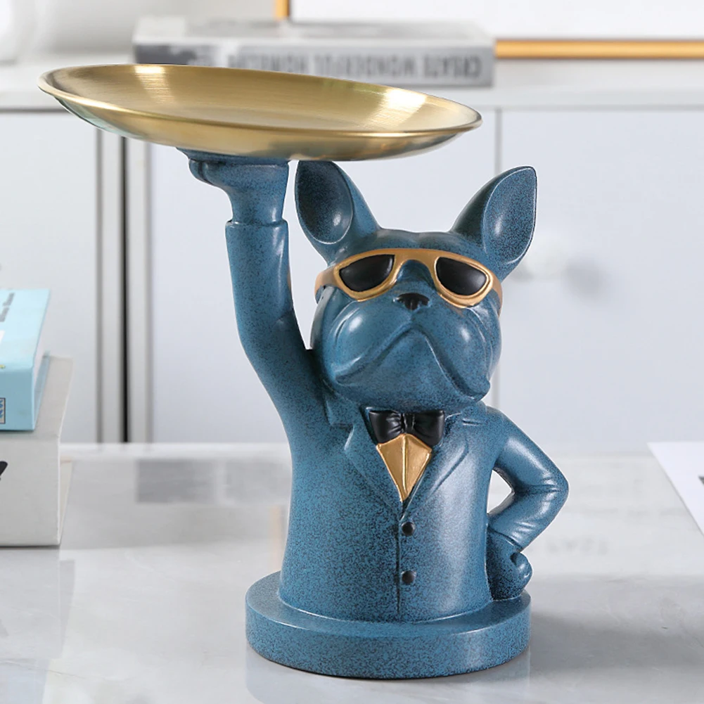 French Bulldog Figurine with Tray Porch Cabinet Sculpture Table Key Coin Storage Statue Decoration Ornament for Home Living Room | Дом и сад