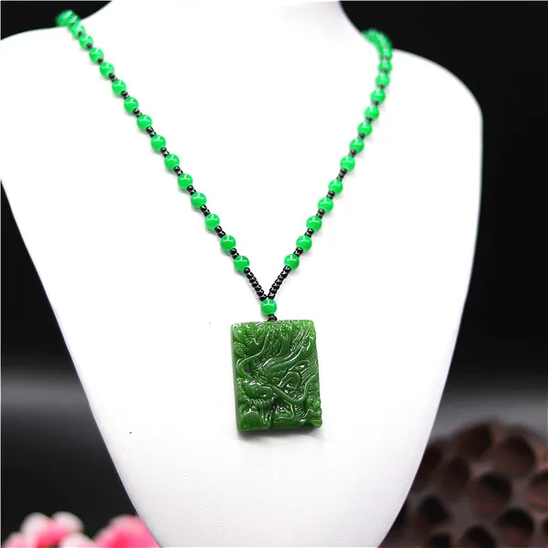 Натуральный зеленый китайский Нефритовый дракон подвеска бусины ожерелье
