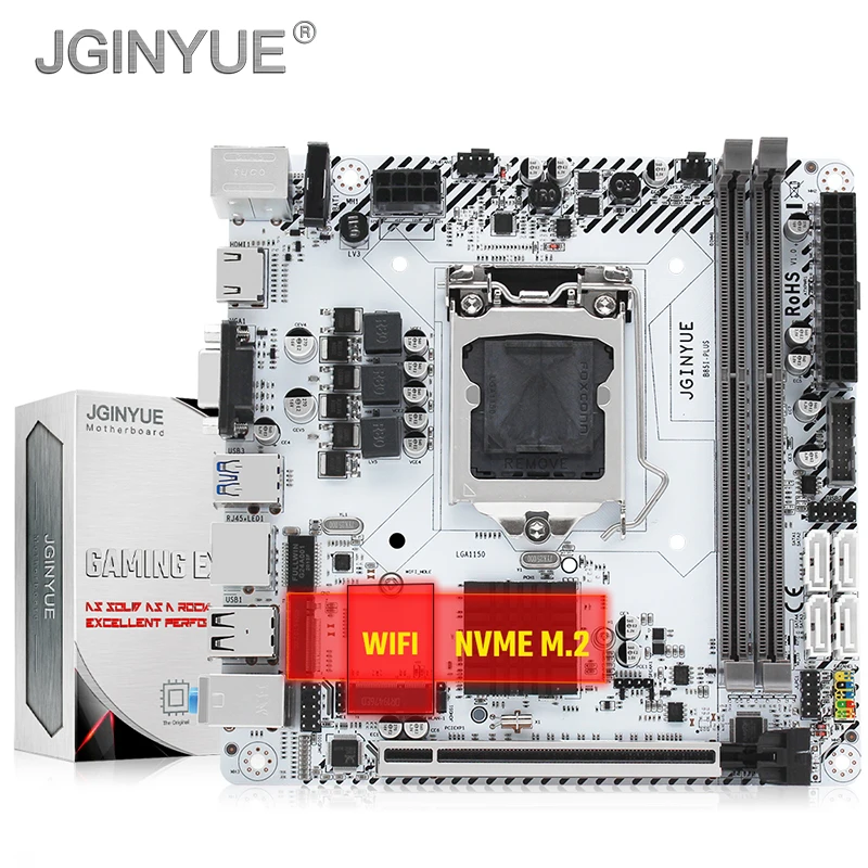 

JGINYUE B85 motherboard LGA 1150 For i3 i5 i7 Xeon E3 processor DDR3 16G 1333/1600MHZ memory wifi M.2 NVME Mini-ITX B85I-PLUS