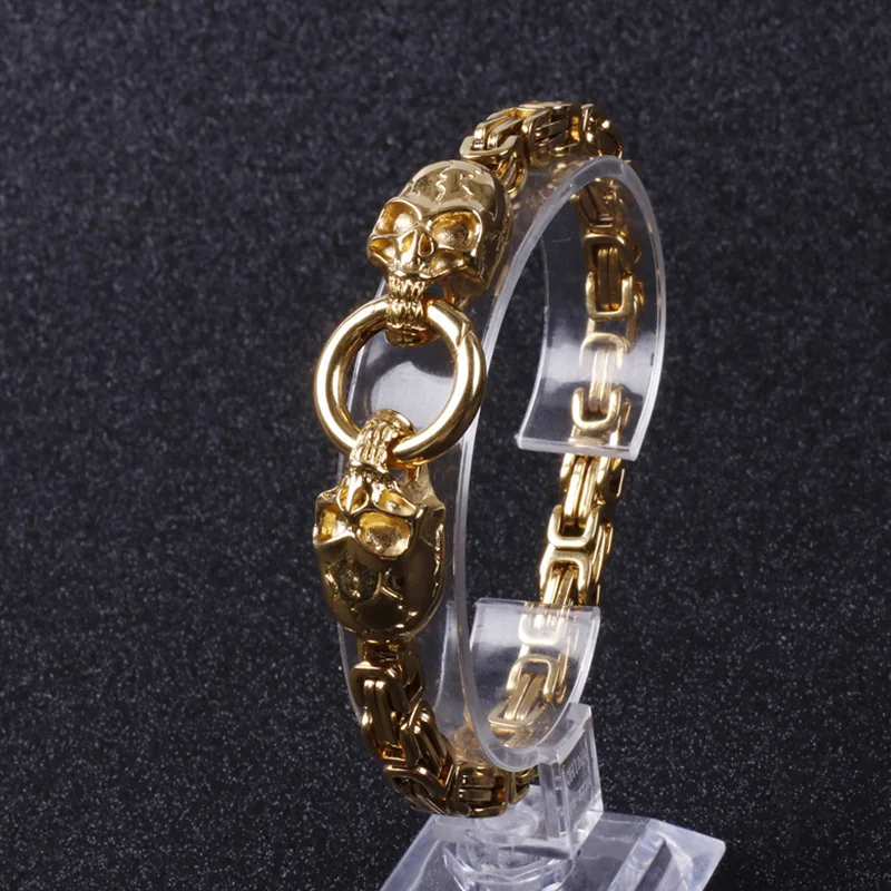 Black/Gold/Silver Color Punk Bracelet For Men Fashion Chinese Style Stainless Steel Ghost Head Bangle Jewelry | Украшения и