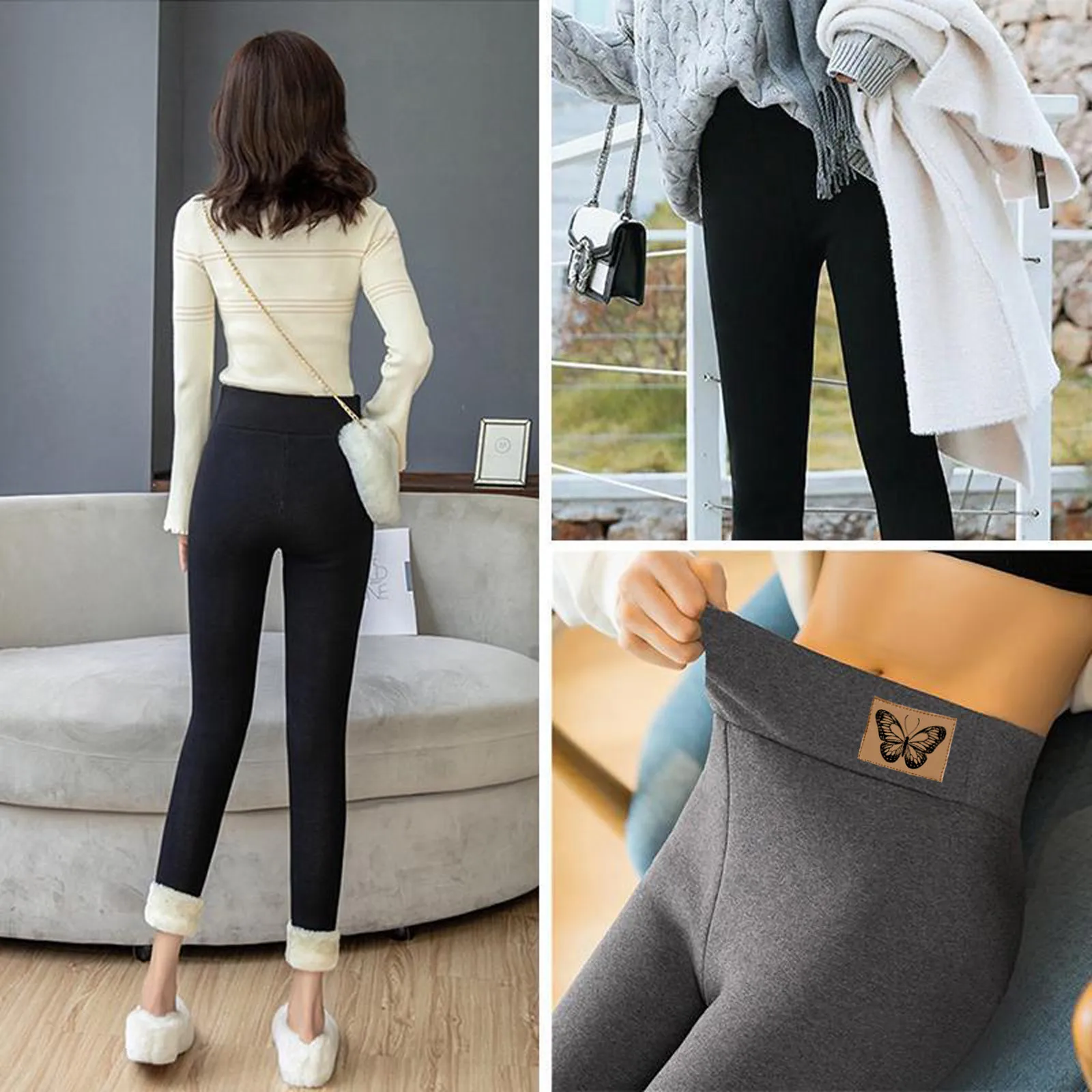 

Women trousers Print Warm Winter Tight Thick Velvet Wool Cashmere high waist Thick Elastic Ladies Pants Trousers Leggings #40