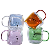 bear cup double glass milk drinking cup heat resistant tea cup juice cup household coffee cup with handle