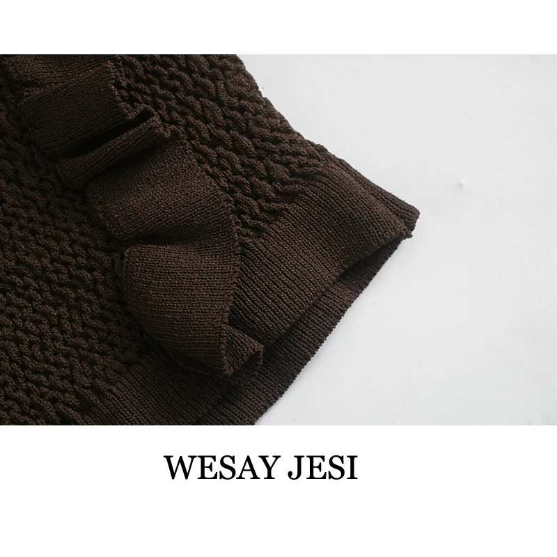 

WESAY JESI Women's Top Shirt Patchwork Organza Ruffled Knitted Blouse Vintage O Neck Long Sleeve Female Shirts Blusas Chic Tops