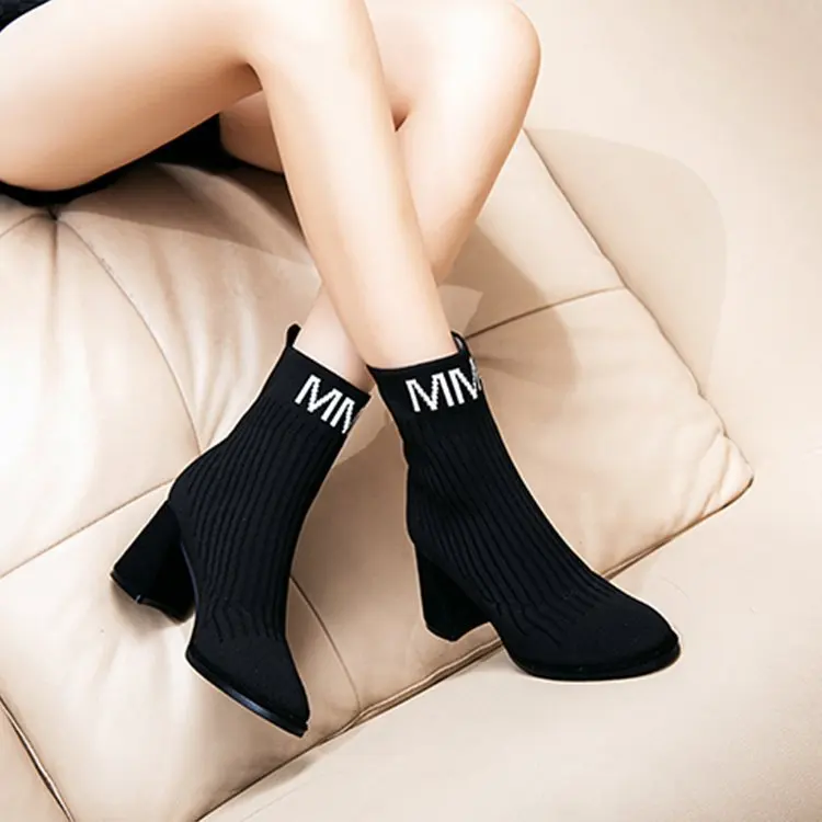 Новинка Осень-зима 2019 женские ботильоны на толстой подошве модные эластичные